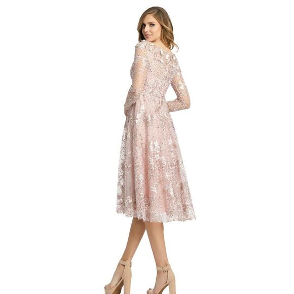 Mac Duggal Long Sleeve Floral Embroidered Tea Length Dress size 4 - Picture 2 of 16